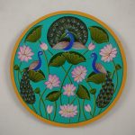 Pichwai peacock Wall plate - Aqua green