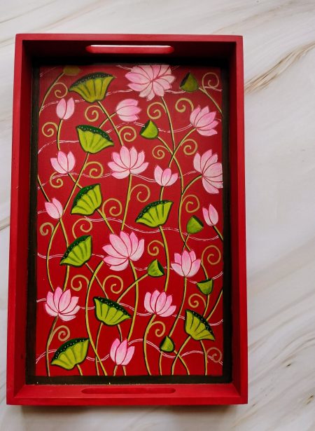 Pichwai Lotus Tray- Red