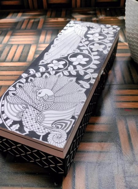 Kalamkari peacock Box _ Black