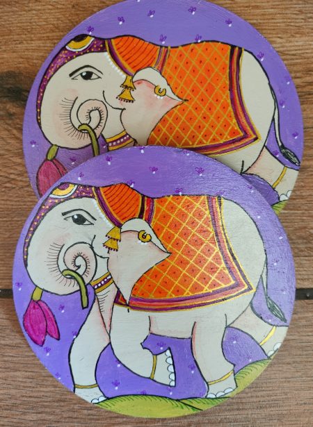 Pichwai Elephant  Coaster - purple