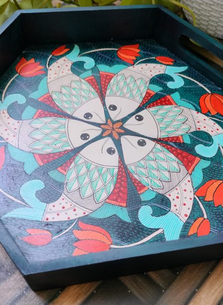 Madhubani Fish Tray - Turquoise