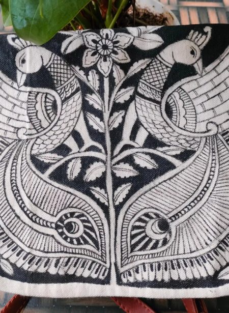 kalamkari  peacock sling bags- Black