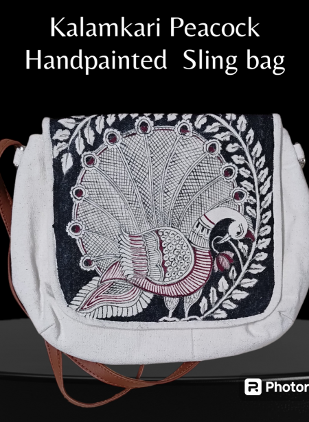 Kalamkari Peacock Sling- White